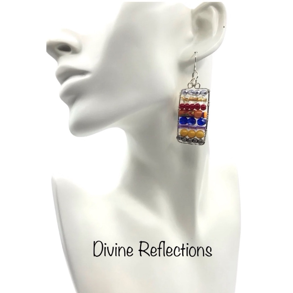 Rectangle Colorful Beaded Earrings,Handcrafted Dangle Earrings
